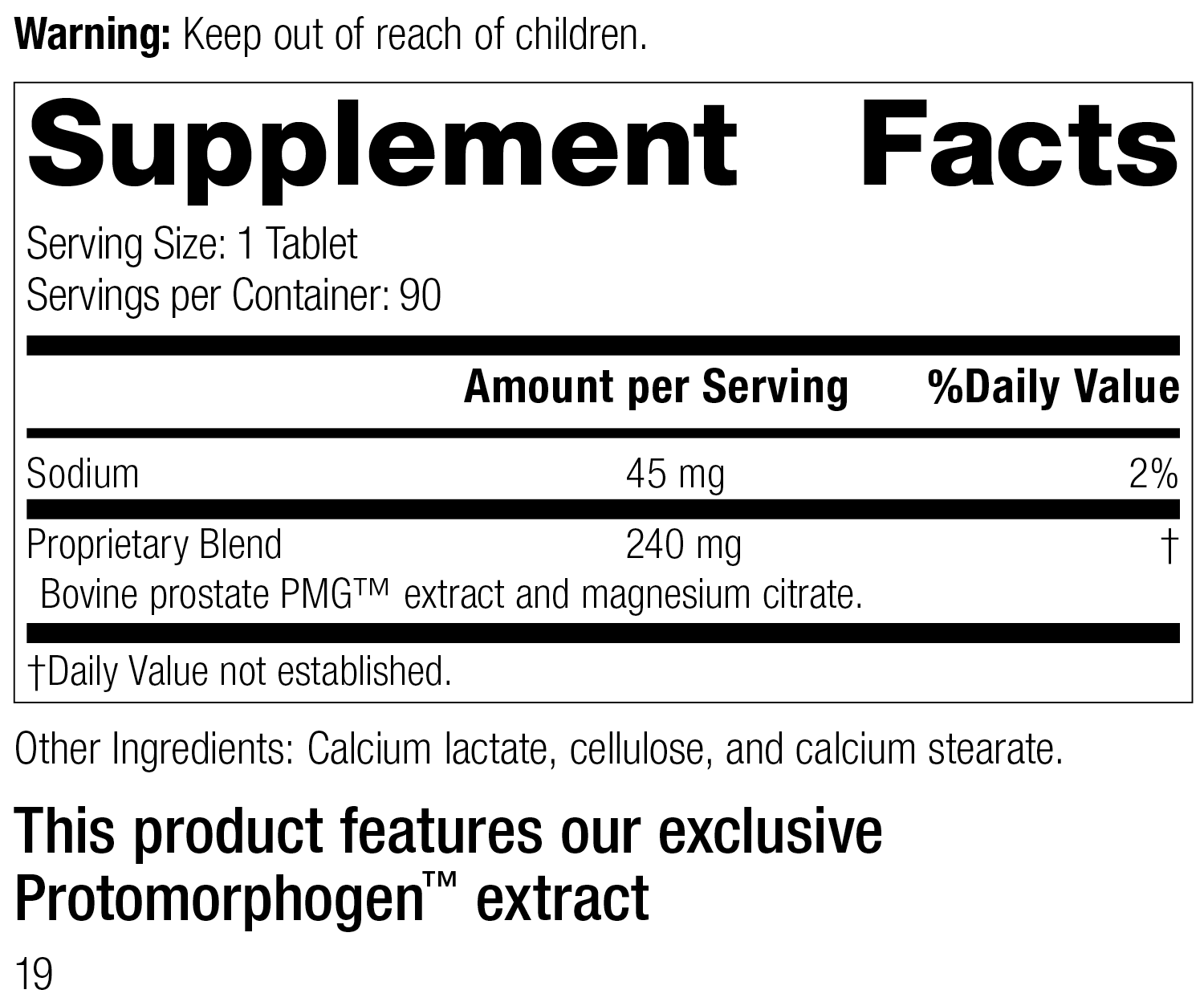 Prostate PMG®, 90 Tablets Prostate PMG®, 90 Tablets, Rev 19 Supplement Facts