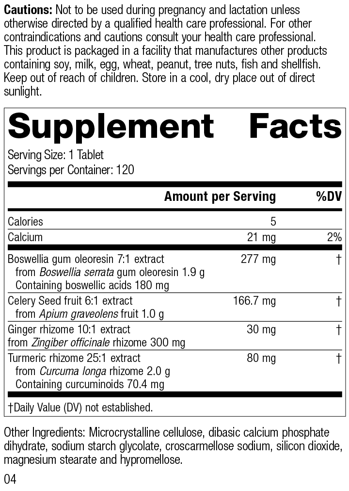 Boswellia Complex, 120 Tablets Boswellia Complex, 120 Tablets, Rev 04 Supplement Facts